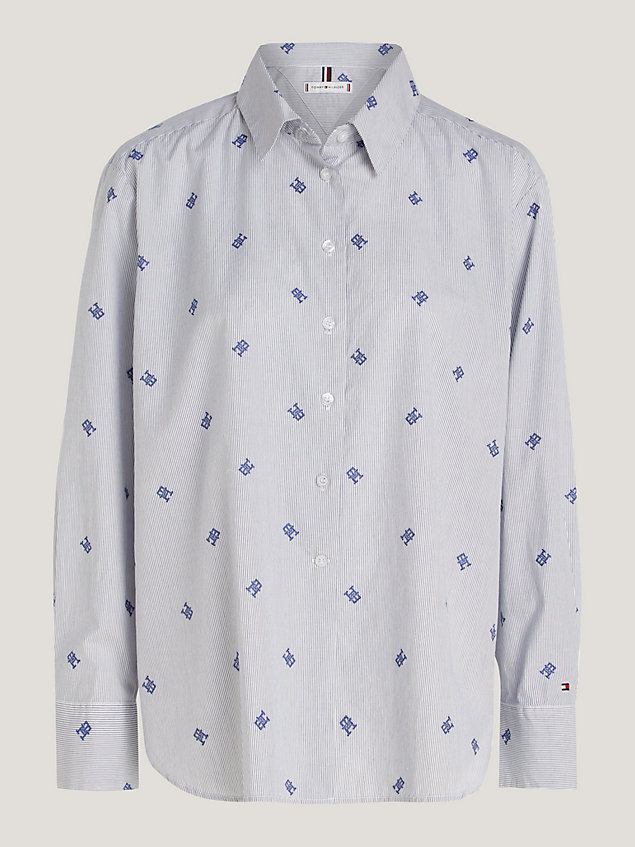 camisa de rayas ithaca con monogramas th white de mujer tommy hilfiger