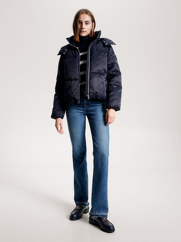 blue new york th monogram recycled nylon puffer jacket for women tommy hilfiger