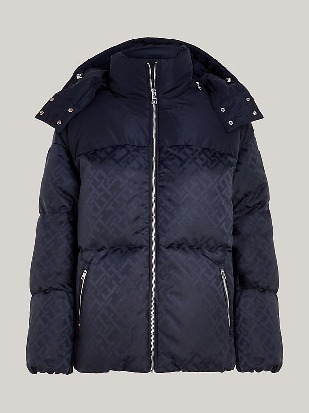 blue new york th monogram recycled nylon puffer jacket for women tommy hilfiger