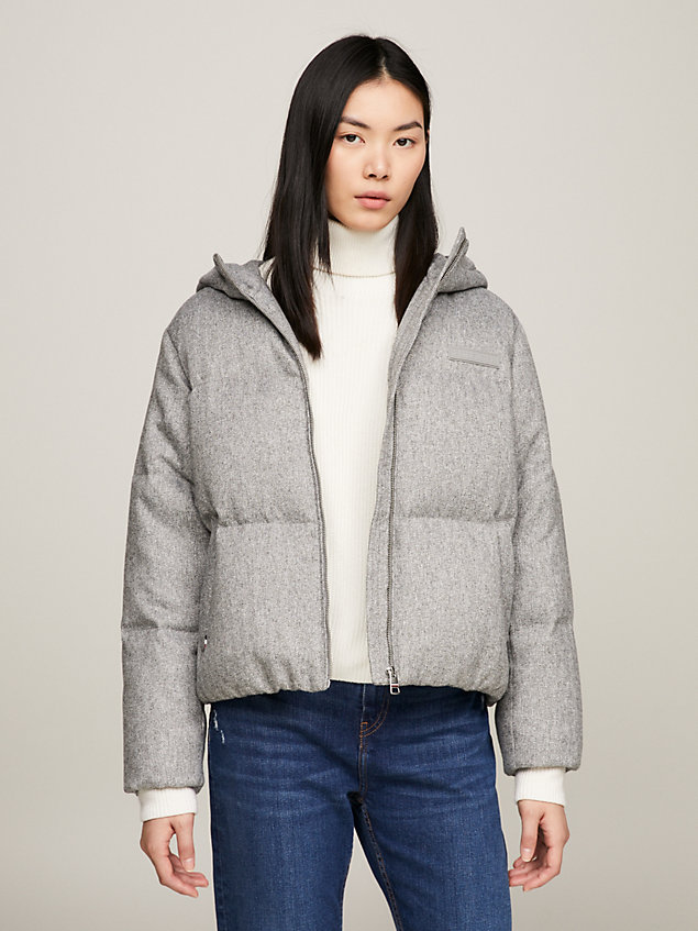grey brushed new york puffer jacket for women tommy hilfiger