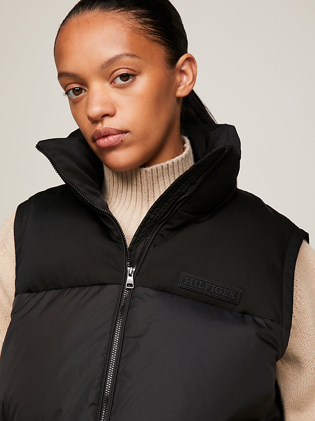 black recycled nylon puffer new york gilet for women tommy hilfiger