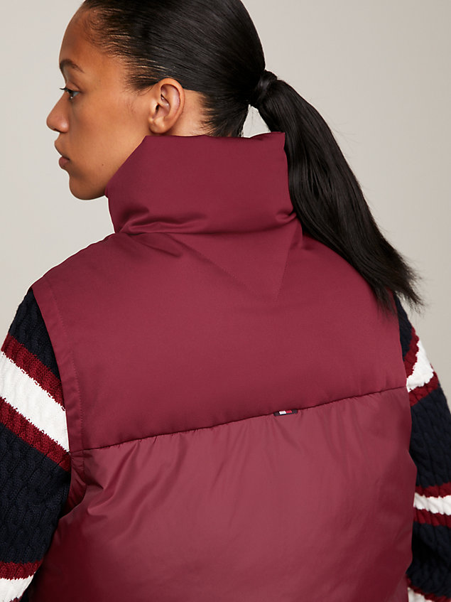 red recycled nylon puffer new york gilet for women tommy hilfiger