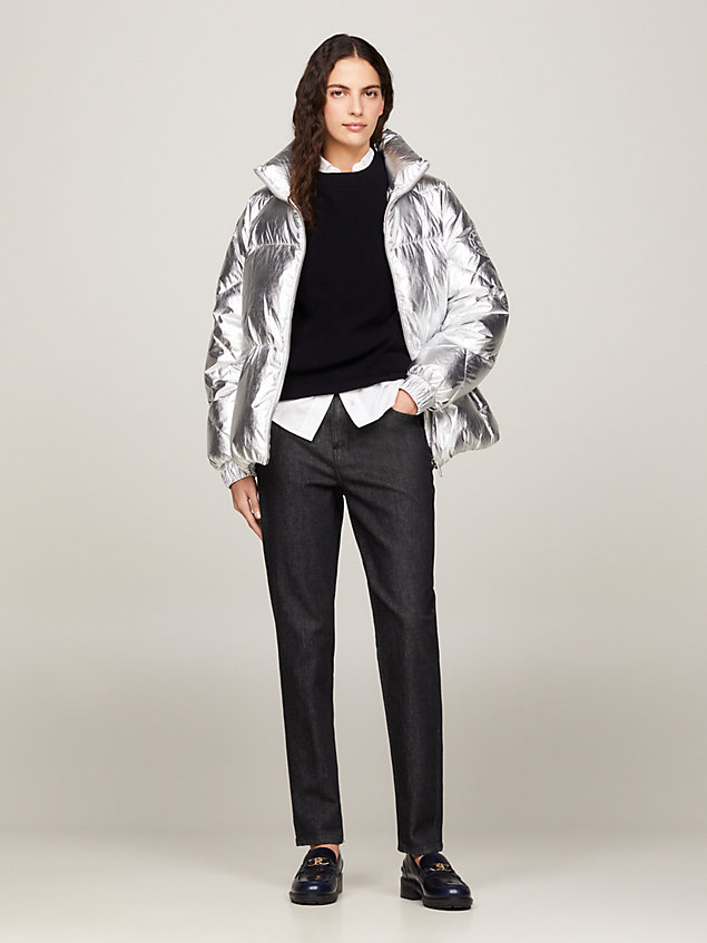 grey th modern metallic puffer jacket for women tommy hilfiger