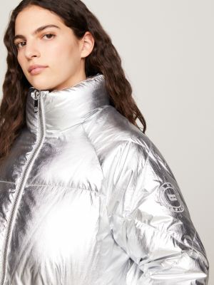 Metallic puffer hot sale jacket women's