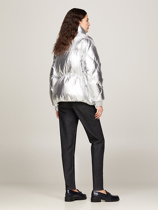 grey metaliczna kurtka puffer th modern dla kobiety - tommy hilfiger