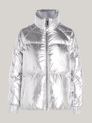 Metallic silver shop puffer jacket mens