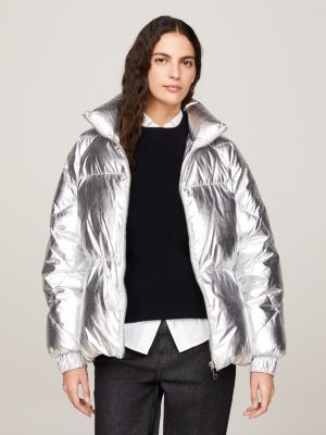 Tommy hilfiger silver outlet puffer jacket