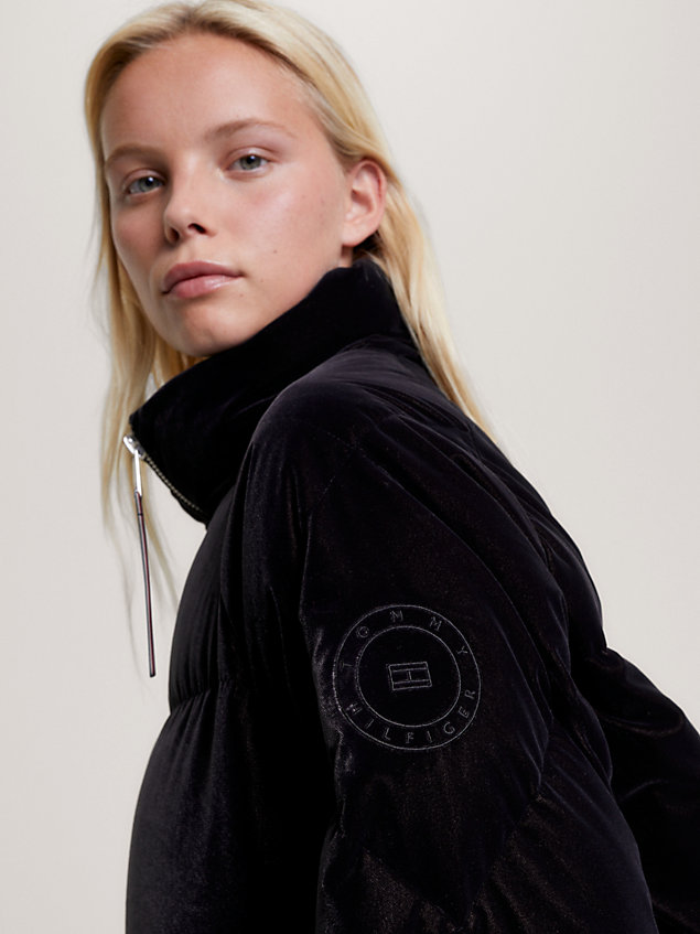 black th modern velvet puffer jacket for women tommy hilfiger