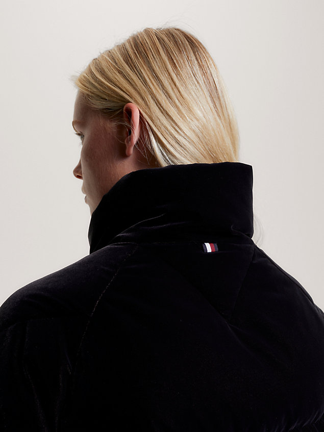 black th modern velvet puffer jacket for women tommy hilfiger