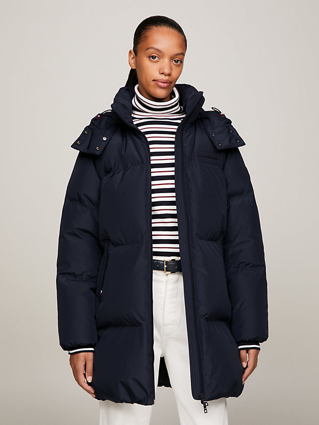 blauw new york gerecycled gore-tex pufferjack voor dames - tommy hilfiger