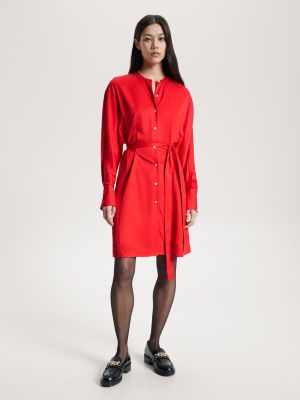 Red belted sale dress