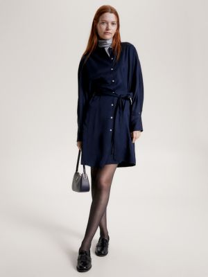 Belted Mini Shirt Dress, Blue