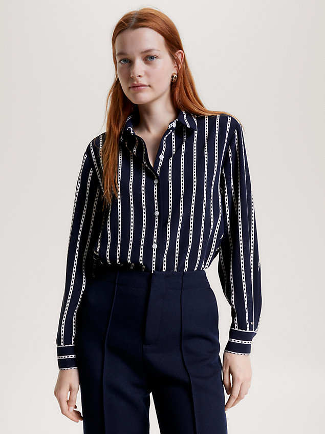 blue argyle stripe relaxed fit shirt for women tommy hilfiger