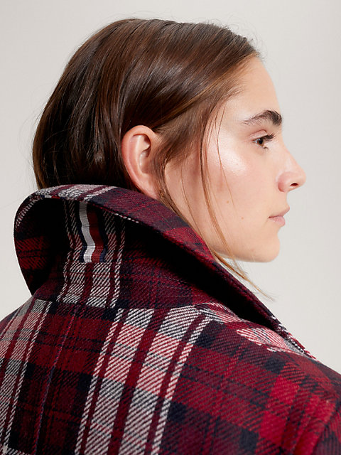 red prep tartan check double breasted peacoat for women tommy hilfiger