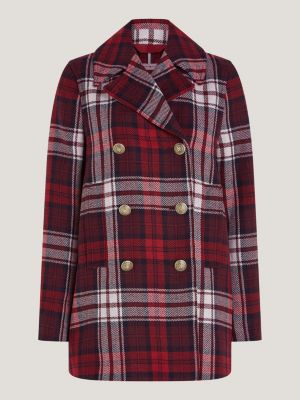 Checkered peacoat clearance women's