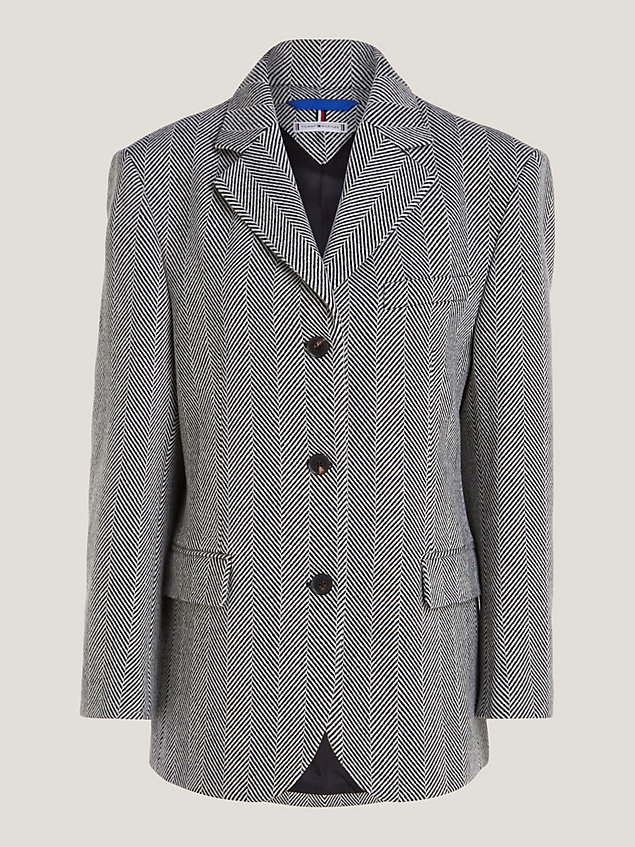 grey single-breasted oversized blazer met visgraat voor dames - tommy hilfiger