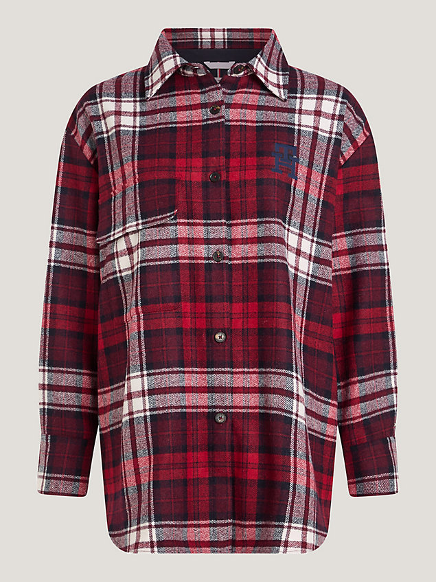 red th monogram tartan check relaxed overshirt for women tommy hilfiger