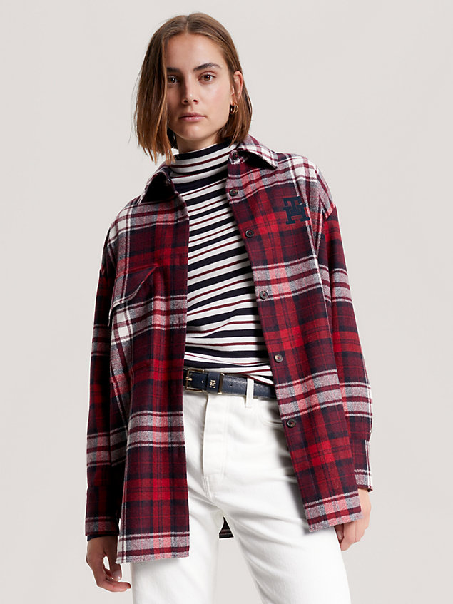 red th monogram tartan check relaxed overshirt for women tommy hilfiger