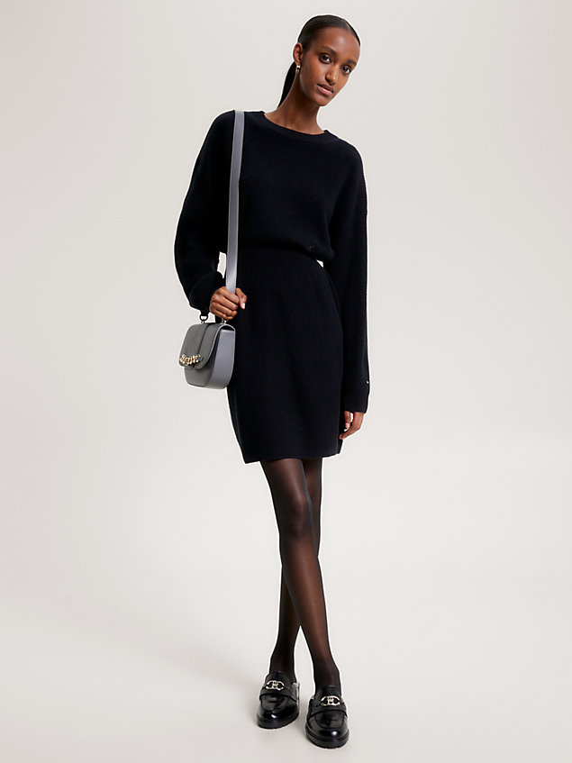 black th monogram cashmere wool sweater dress for women tommy hilfiger