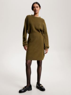 TH Monogram Cashmere Wool Sweater Dress | Green | Tommy Hilfiger