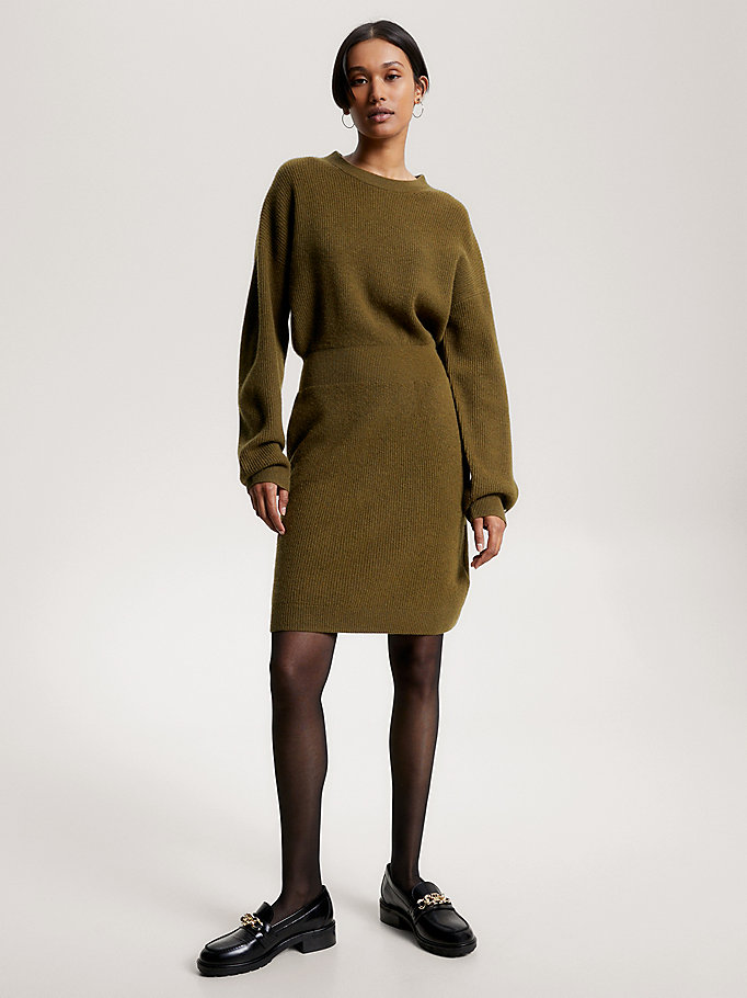 TH Monogram Cashmere Wool Sweater Dress | Green | Tommy Hilfiger
