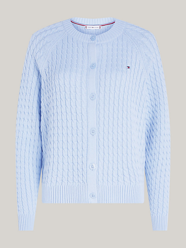 blue mini-kabelgebreid vest met raglanmouwen voor dames - tommy hilfiger