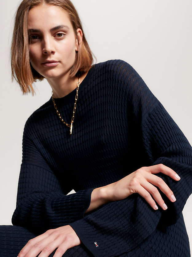 Micro Cable Knit Relaxed Jumper Dress | Blue | Tommy Hilfiger