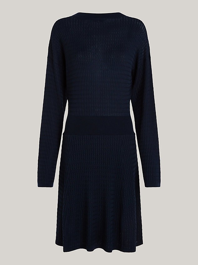 robe-pull décontractée maille à mini torsades blue pour femmes tommy hilfiger
