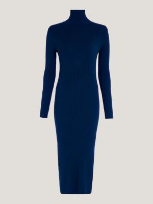 Buy Club L Necklace Textured High Neck Midi Dress - Blue Black