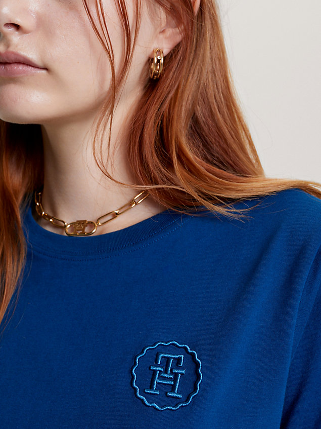 blue modern tonal logo embroidery t-shirt for women tommy hilfiger