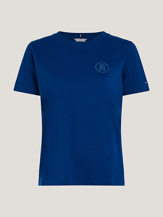 blue modern th monogram stamp embroidery t-shirt for women tommy hilfiger
