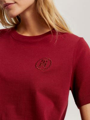 Modern TH Monogram Stamp Embroidery TShirt Red Tommy Hilfiger