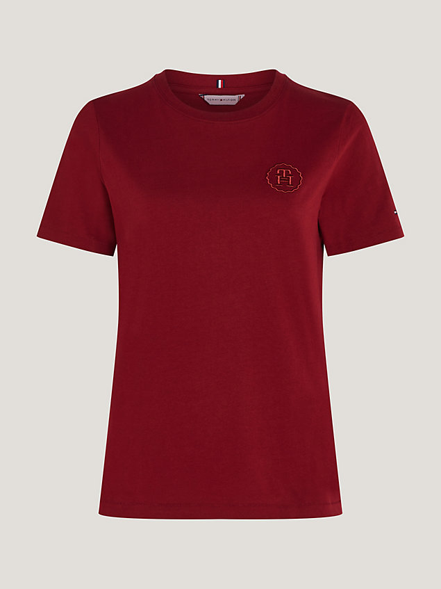 red modern t-shirt met geborduurd monogram voor dames - tommy hilfiger