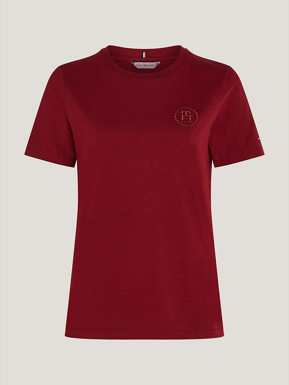 red modern t-shirt mit logo-stickerei für damen - tommy hilfiger