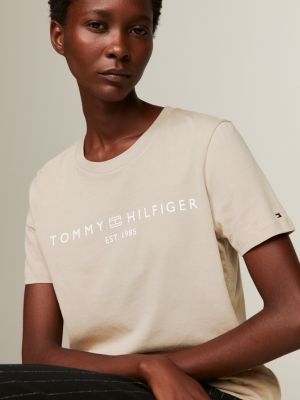 TOMMY HILFIGER - T-shirt donna con logo signature - beige - OT