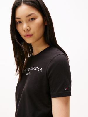 t-shirt con logo nero da donne tommy hilfiger