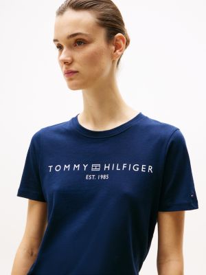 t-shirt con logo blu da donne tommy hilfiger