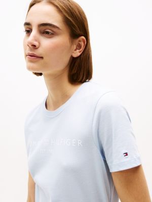 t-shirt à col ras-du-cou et logo bleu pour femmes tommy hilfiger