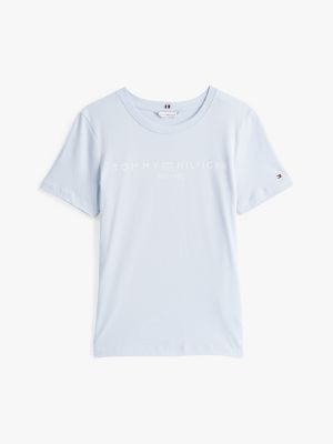 t-shirt à col ras-du-cou et logo bleu pour femmes tommy hilfiger