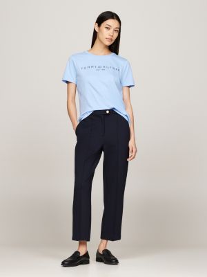 blue logo crew neck t-shirt for women tommy hilfiger