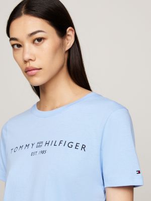 camiseta de cuello redondo con logo azul de mujeres tommy hilfiger