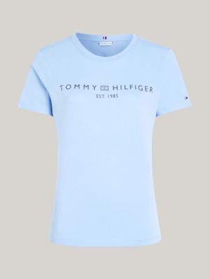 camiseta de cuello redondo con logo azul de mujeres tommy hilfiger