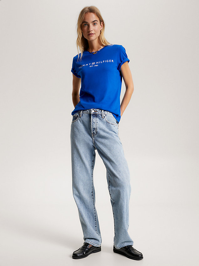 t-shirt à col ras-du-cou et logo blue pour femmes tommy hilfiger