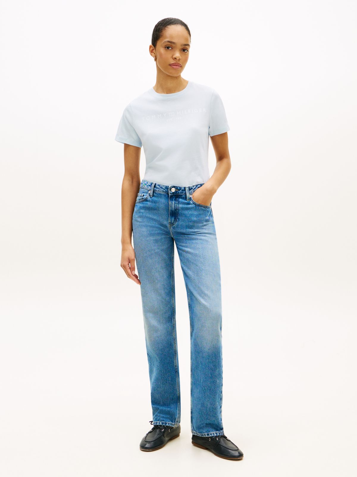 Logo Boxy Jersey Crew Neck T-Shirt — Blue