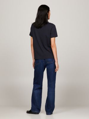 t-shirt à col ras-du-cou et logo bleu pour femmes tommy hilfiger
