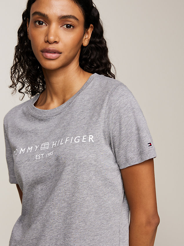grey logo crew neck t-shirt for women tommy hilfiger