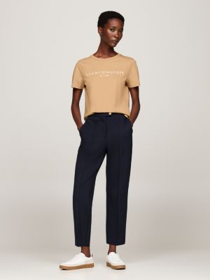 khaki logo crew neck t-shirt for women tommy hilfiger