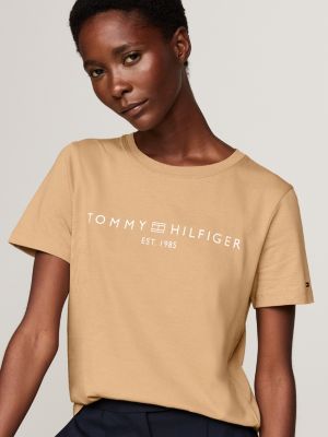 t-shirt con logo khaki da donne tommy hilfiger