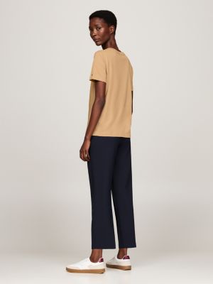 khaki logo crew neck t-shirt for women tommy hilfiger