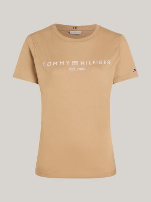 khaki logo crew neck t-shirt for women tommy hilfiger